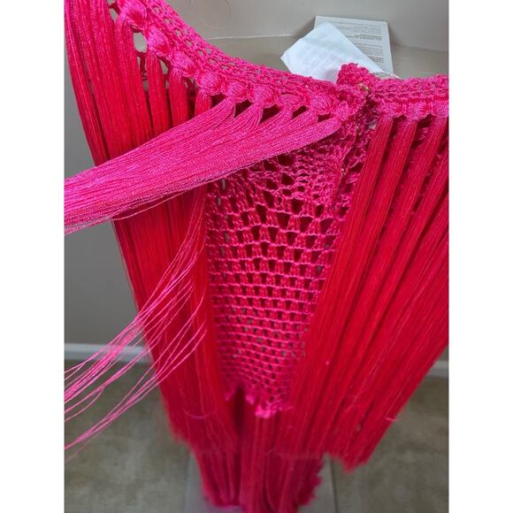 ANDREA ALMEIDA Bel Crochet Fringe Tiered Pink Maxi Dress Size XS/S - Picture 12 of 15